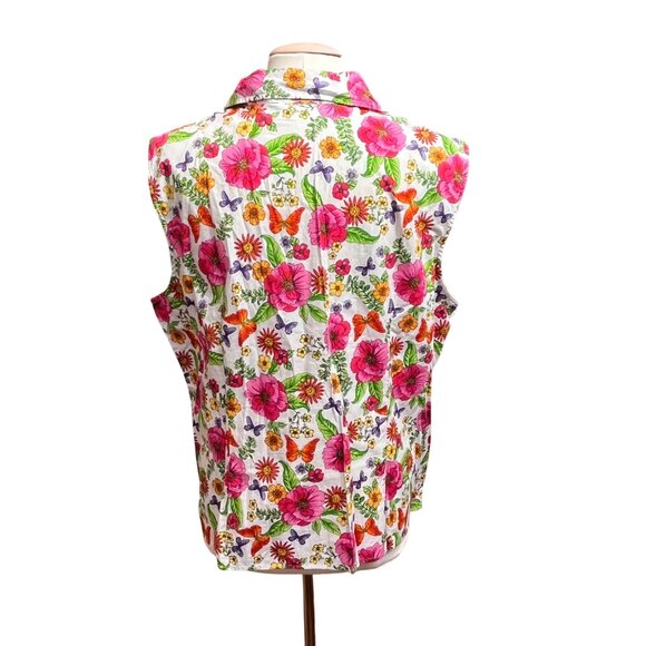 Floral Sleeveless Button Up Blouse First Issue Sequins Pink & Orange Size 3 - Picture 4 of 10